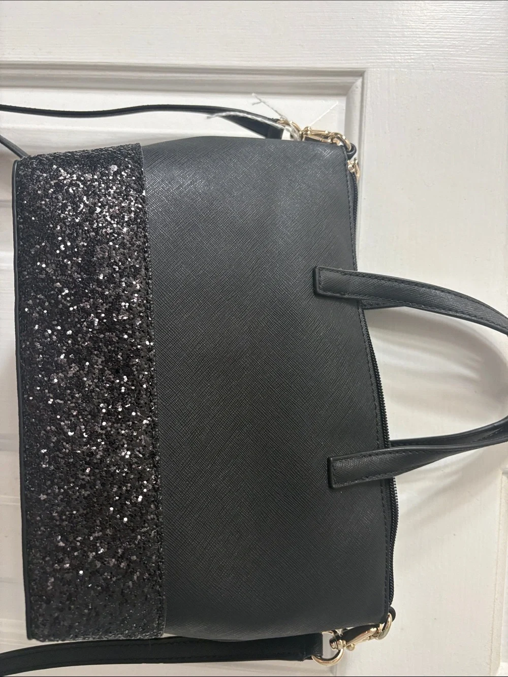 kate spade Black Satchel with Glitter Panel